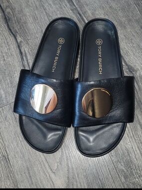 Tory Burch Patos Black Leather Sandals